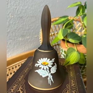 Westmoreland Brown Mist Satin Glass Bell White Daisies